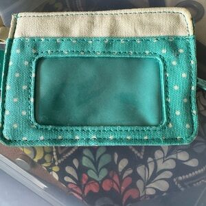 Thirty-One Teal and Cream Polka Dot Card Holder